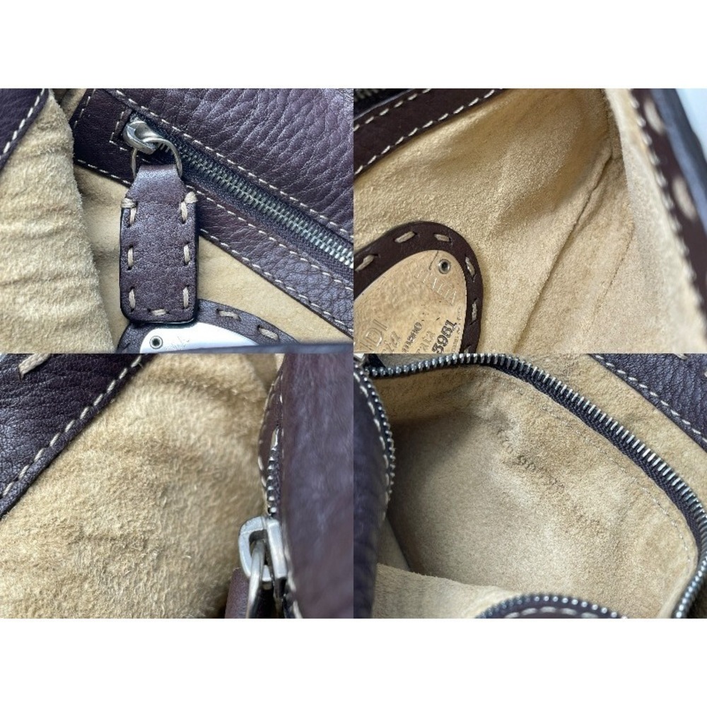 FENDI Selleria Mamma Bucket Shoulder Bag Brown Leather Double F Zucca Silver - Picture 9 of 9